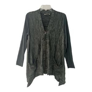 Logo Lori Goldstein Zip Front Cardigan Knit Sweater Small Sharkbite Hem Flowy